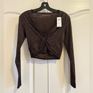 Brown Glitter Long Sleeve Crop Top
